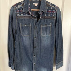 ESPRIT Girls Denim Button-Up Shirt Geometric Pattern M 152/158 12-13 Years  West